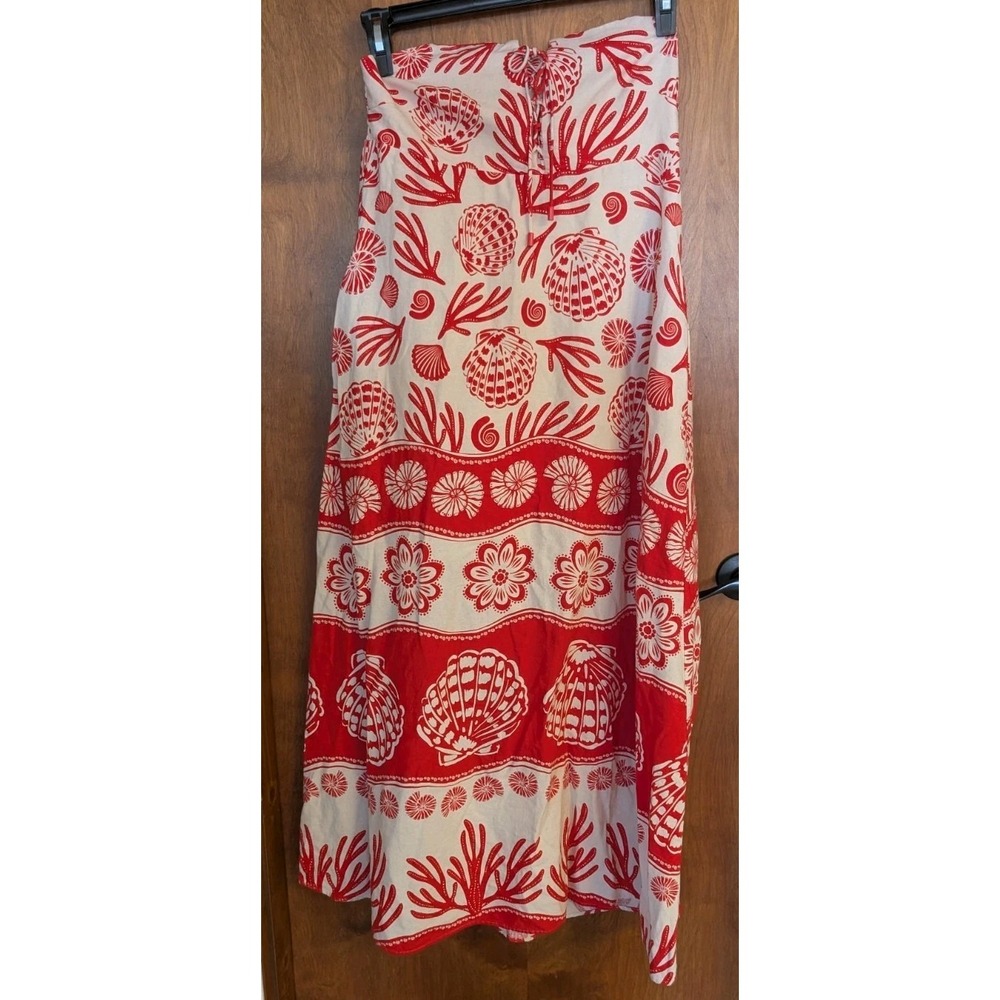 Calypso St Barth Women's Strapless Linen Dress Size Med Coral Shells Beach